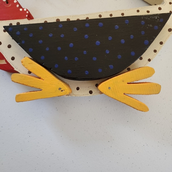 Vintage 1990s Folk Art Rooster Chicken Kitchen Whimsy Wood Carved Hand Painted - Picture 3 of 7